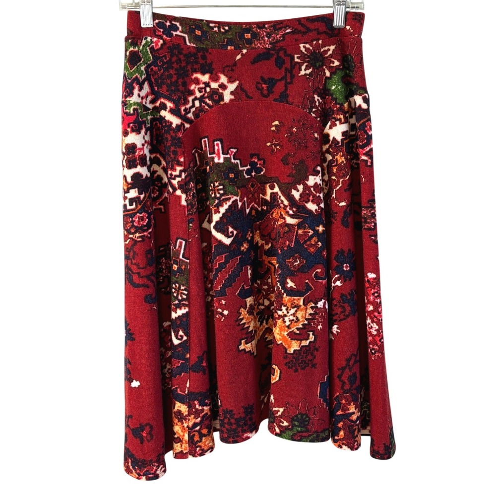 Anthropologie Akemi + Kin Skirt Red Women S Tapestry Knit A-Line Flare Pull On